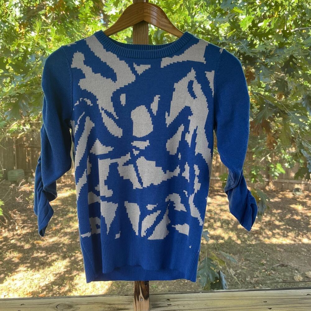 Victor Glemaud Women's Blue And White Ruched Sleeve Sweater Size S. NEW